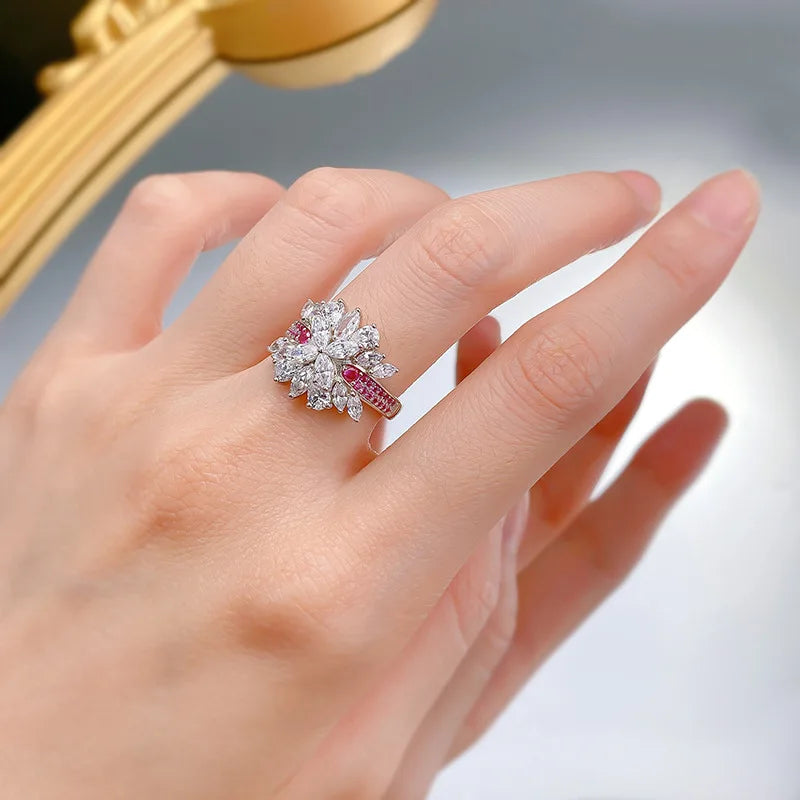 925 Sterling Silver Marquise Sapphire & Diamond Ring for Women