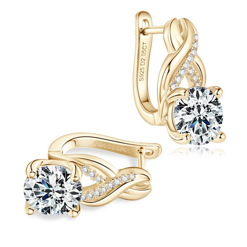 18K Gold Plated Sterling Silver 2CT Moissanite Round Cut Earrings for Women