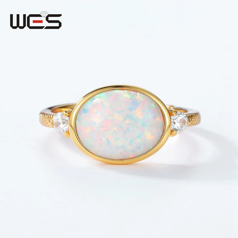 Sterling Silver Synthetic Opal and Moss Agate Adjustable Ring for Women