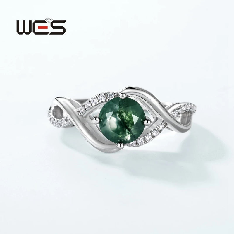 Sterling Silver Moss Agate Spiral Ring for Women