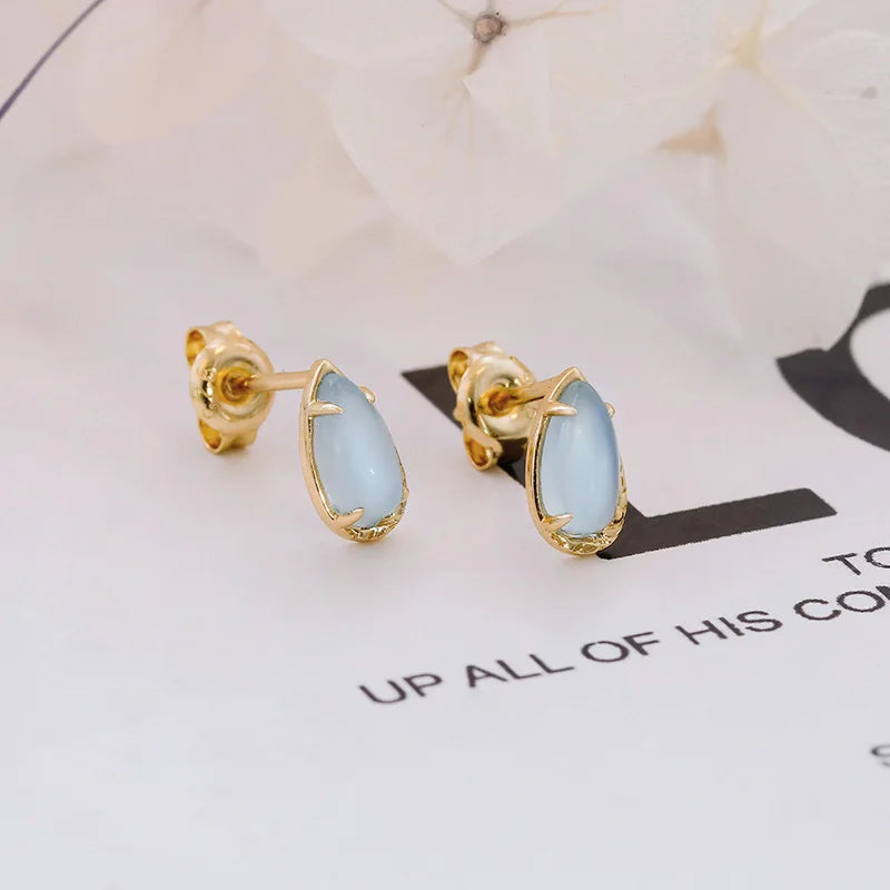 925 Sterling Silver Gold Vermeil Aquamarine Stud Earrings for Women