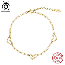 925 Sterling Silver Heart Paperclip Chain Bracelet for Female