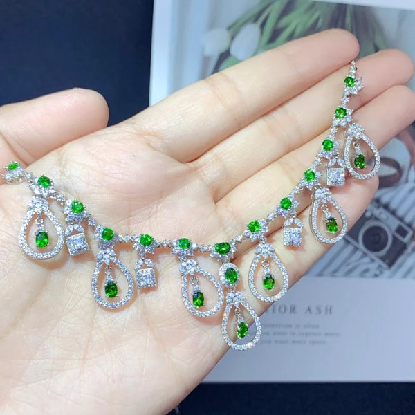 925 Sterling Silver Green Diopside Pendant Necklace for Women