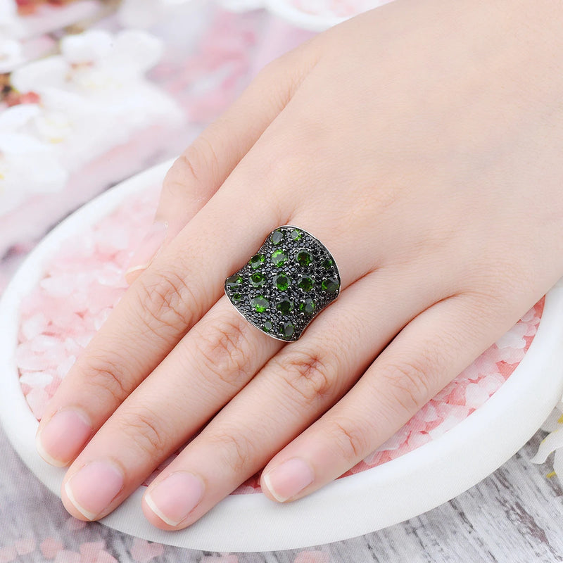 Sterling Silver 5.80 ctw Black Spinel & Chrome Diopside Multicolor Gemstone Ring for Women