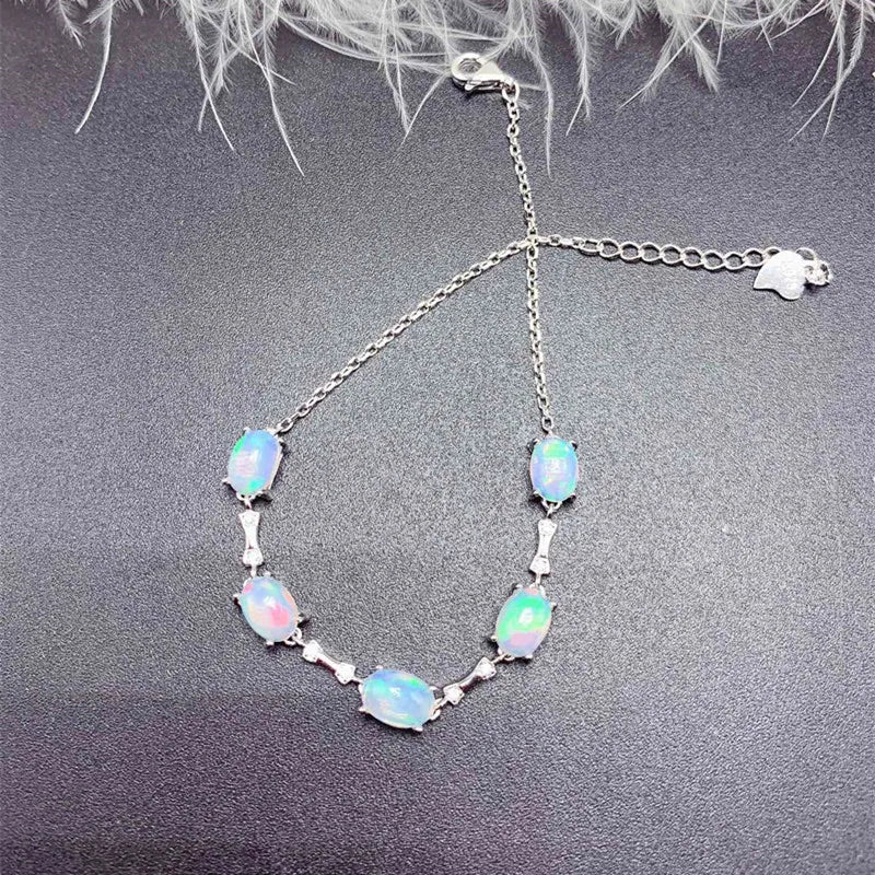 Sterling Silver 925 Natural Opal Bracelet for Ladies