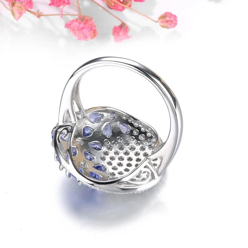 Sterling Silver 3.20ctw Tanzanite Romantic Flower Ring for Her