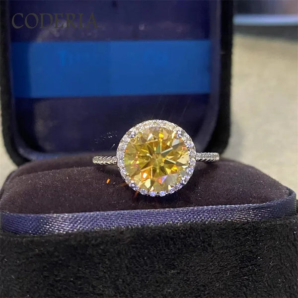 14K White Gold Sterling Silver Lemon Yellow Moissanite 3.00ct Ring for Women