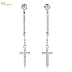 18K Gold Plated Sterling Silver VVS1 3EX Real Moissanite Cross Earrings for Women