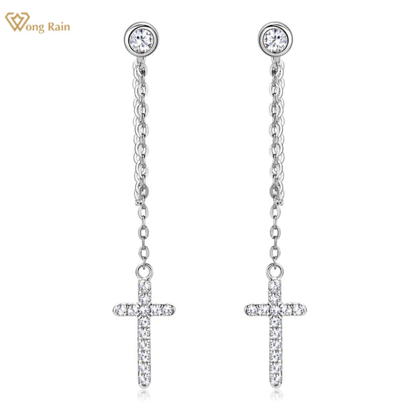 18K Gold Plated Sterling Silver VVS1 3EX Real Moissanite Cross Earrings for Women