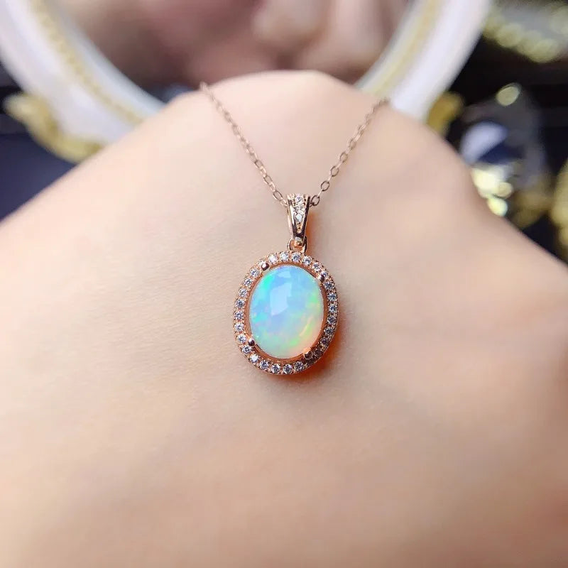 925 Sterling Silver Opal Pendant for Women