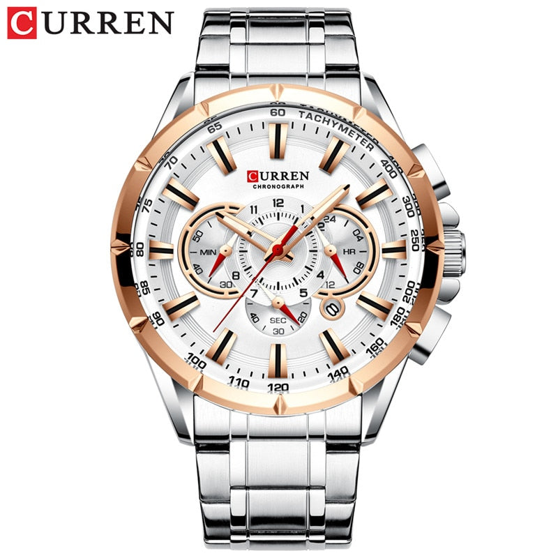 Stainless Steel Chronograph Waterproof Wristwatch for Men