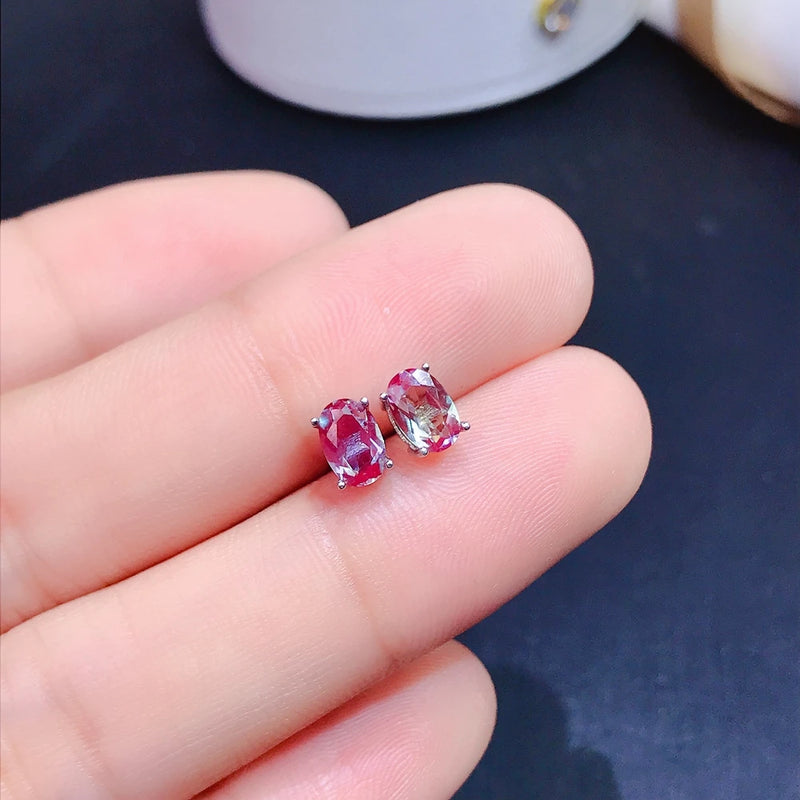 925 Sterling Silver Princess Square Color Changing Gem Earrings for Women