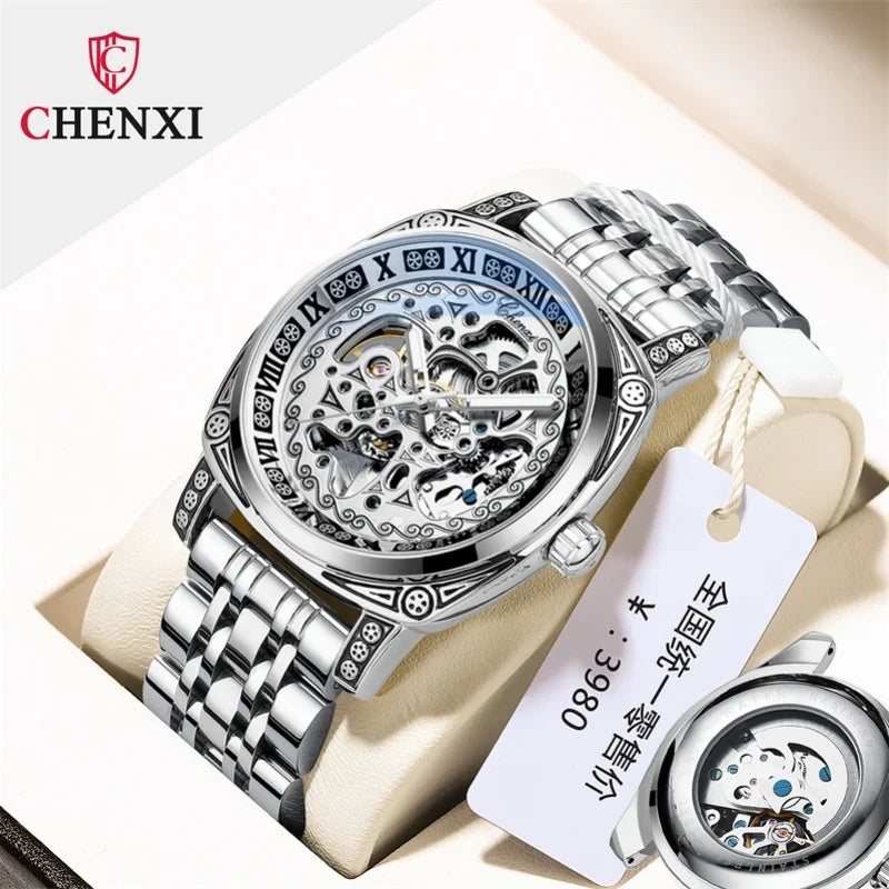 Stainless Steel Skeleton Design Automatic Luminous Men's Watch