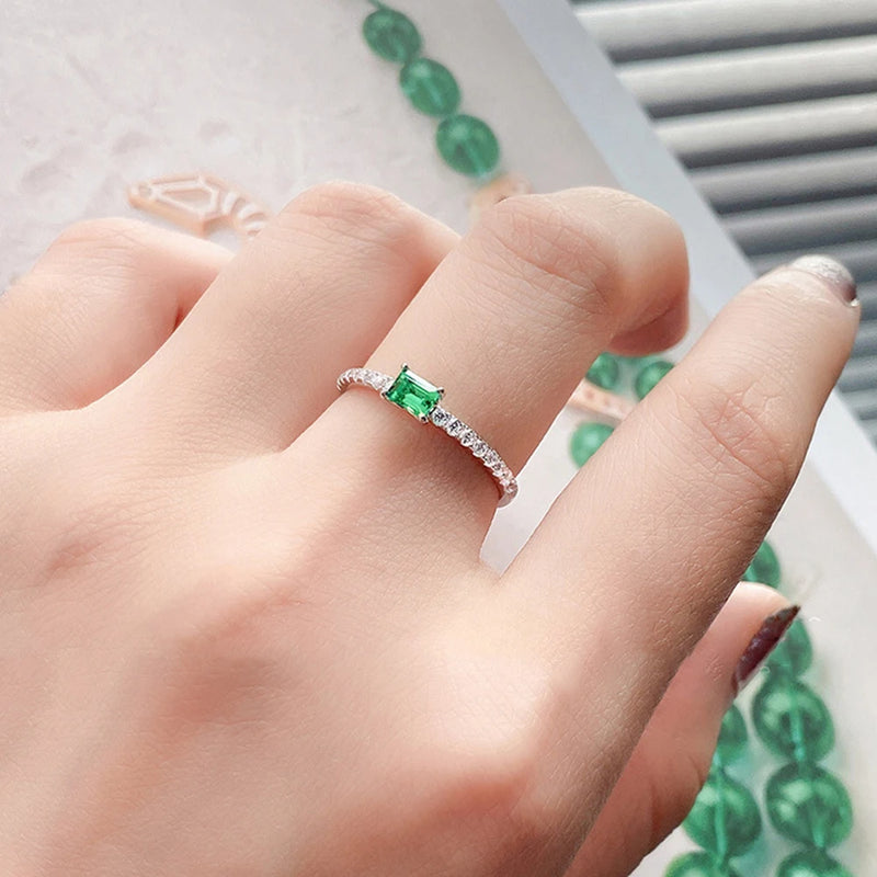 Sterling Silver Emerald Diamond Baguette Rings for Ladies