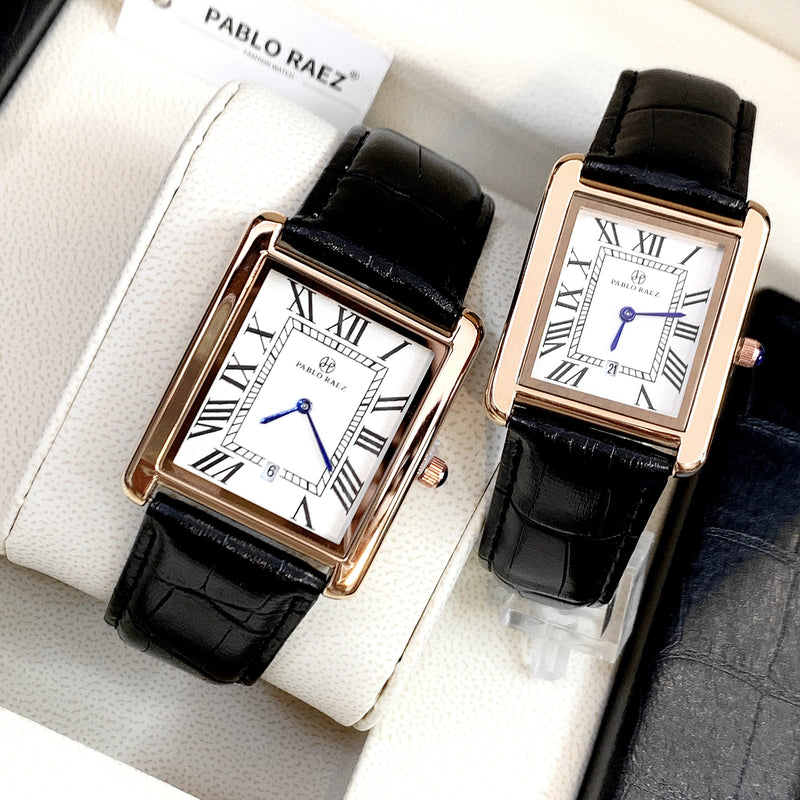 Luxury Leather Square Wristwatch for Women and Men