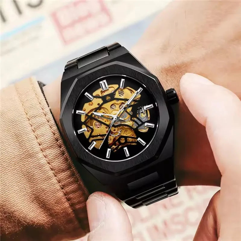 Stainless Steel Skeleton Automatic Watch for Men