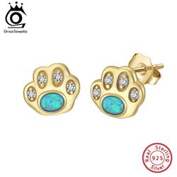 925 Sterling Silver Opal Paw Print Earrings for Her