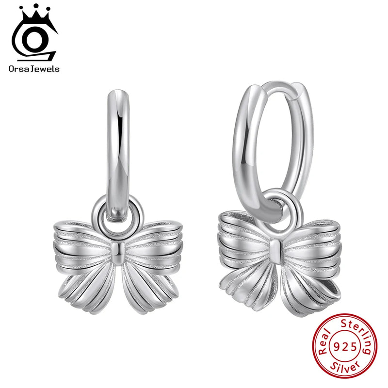 925 Silver Bow Knot Dangle Earrings for Women