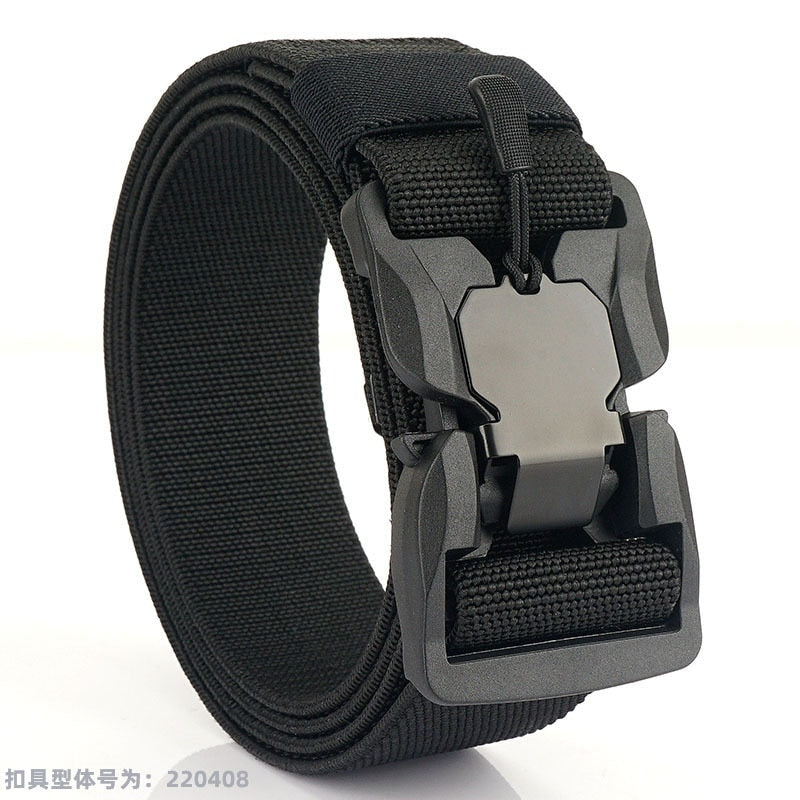 Black Nylon Elastic Tactical Belt with Magnetic Quick Release Buckle for Men