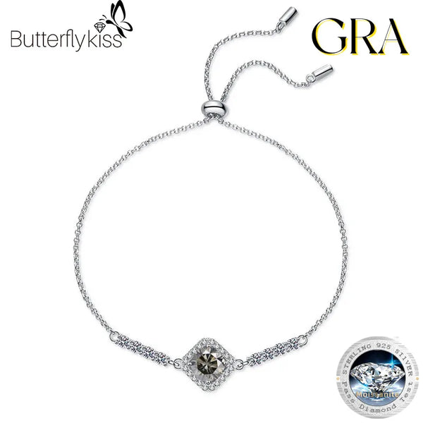 S925 Sterling Silver 0.65ct Moissanite Square Bracelet for Women