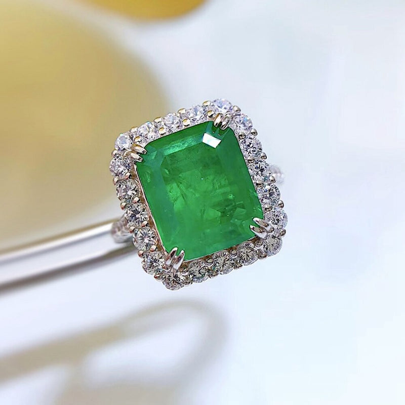 925 Sterling Silver Emerald Cut Emerald 1.00ct Engagement Ring for Her