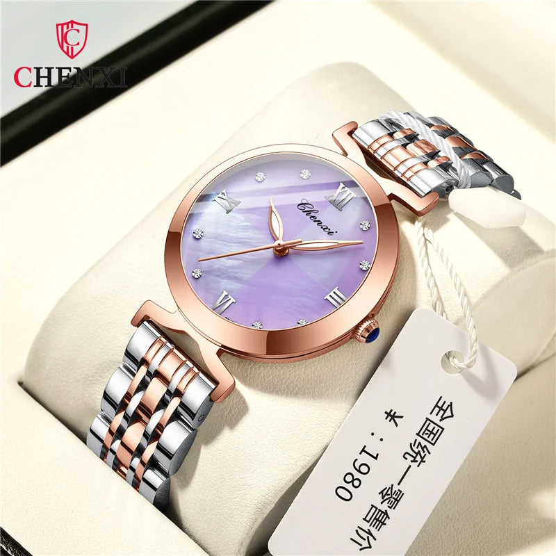 Stainless Steel Rectangular Watch with Quartz Movement for Women