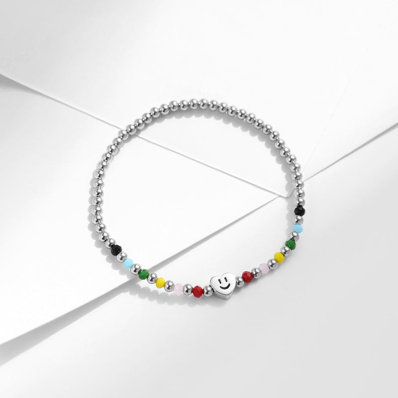 Sterling Silver Colorful Heart Smile Beads Bracelet for Women