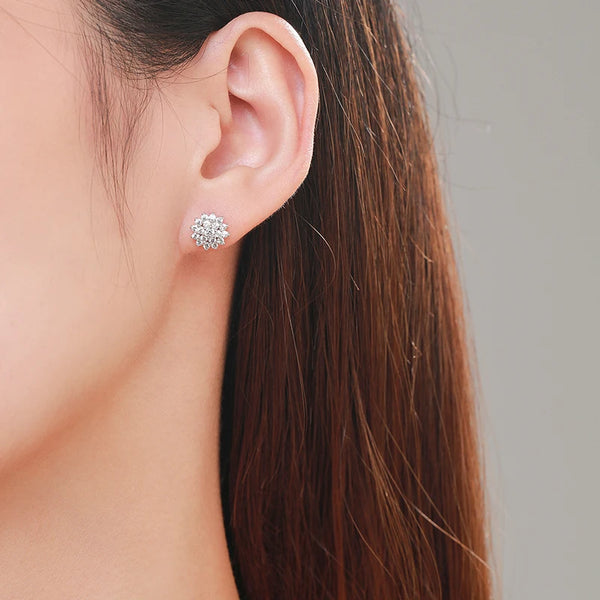 925 Sterling Silver Full CZ Snowflake Stud Earrings for Women