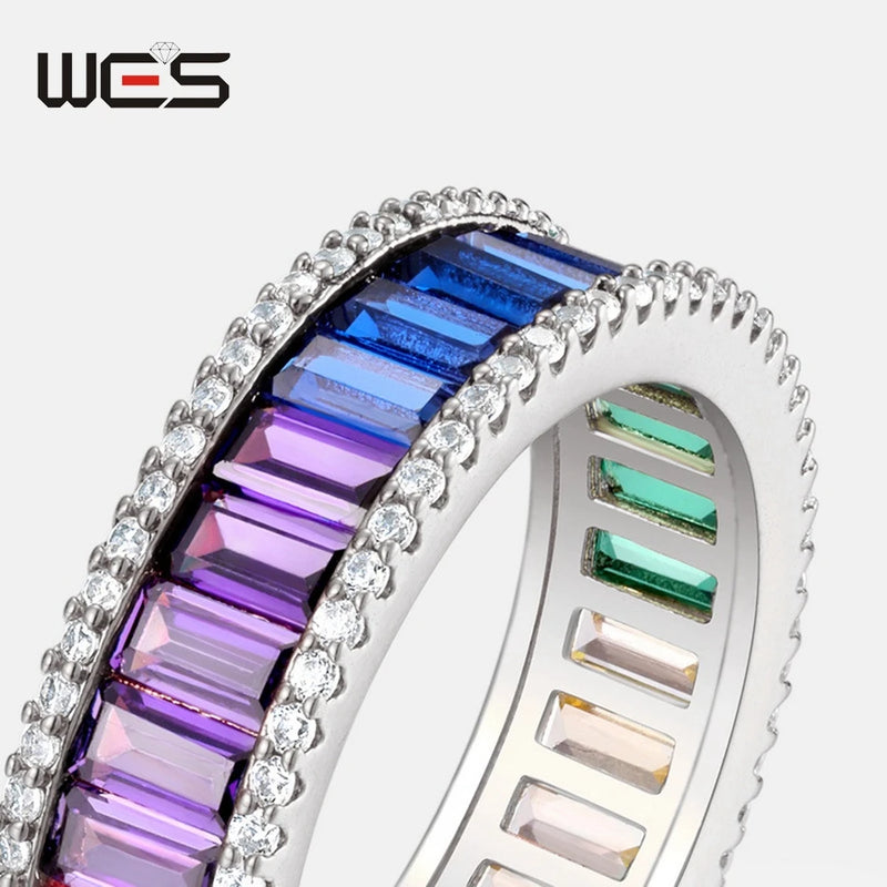 925 Sterling Silver Rings with Rainbow Crystal and Zircon for Women