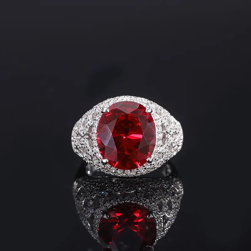 Sterling Silver Full Diamond Tanzanian Blue, Pigeon Blood Red Treasure Ring for Women