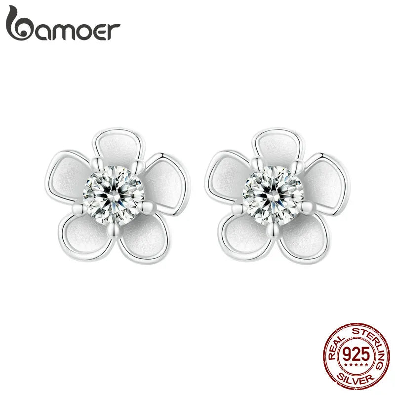 925 Sterling Silver Moissanite Sakura Shape Stud Earrings for Women