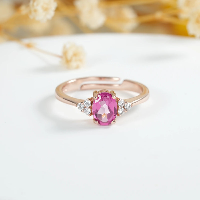 925 Sterling Silver Pink Topaz Adjustable Ring for Women