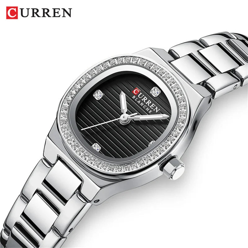 Stainless Steel Quartz Watch with Luminous Hands for Women