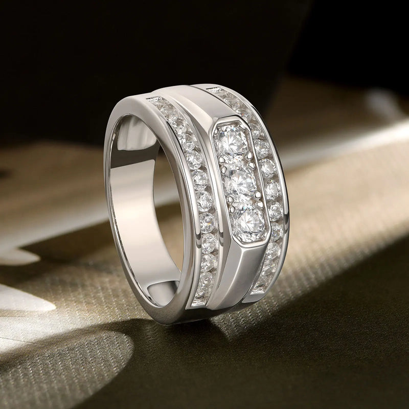 925 Sterling Silver Round Zircon Wedding Band for Men