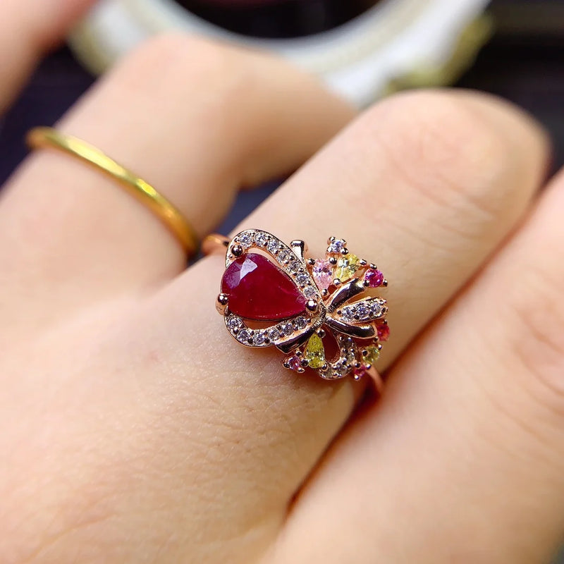 Sterling Silver Natural Ruby Ring for Women