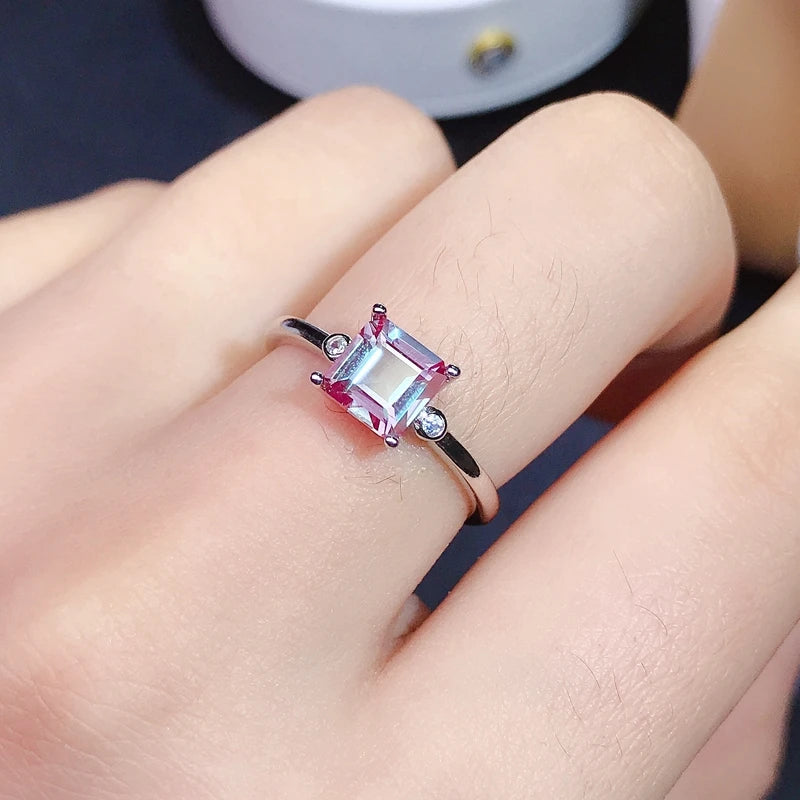 Sterling Silver Princess Square Ring with 1.5ct Natural Alexandrite for Lady