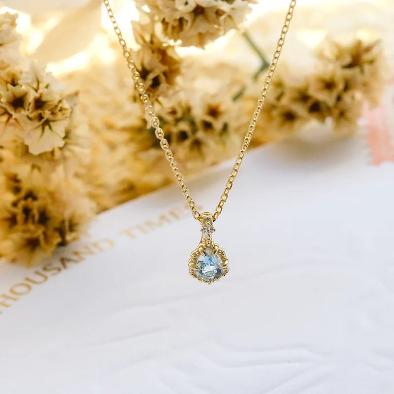 925 Sterling Silver Gold Plated Aquamarine Pendant Necklace for Women