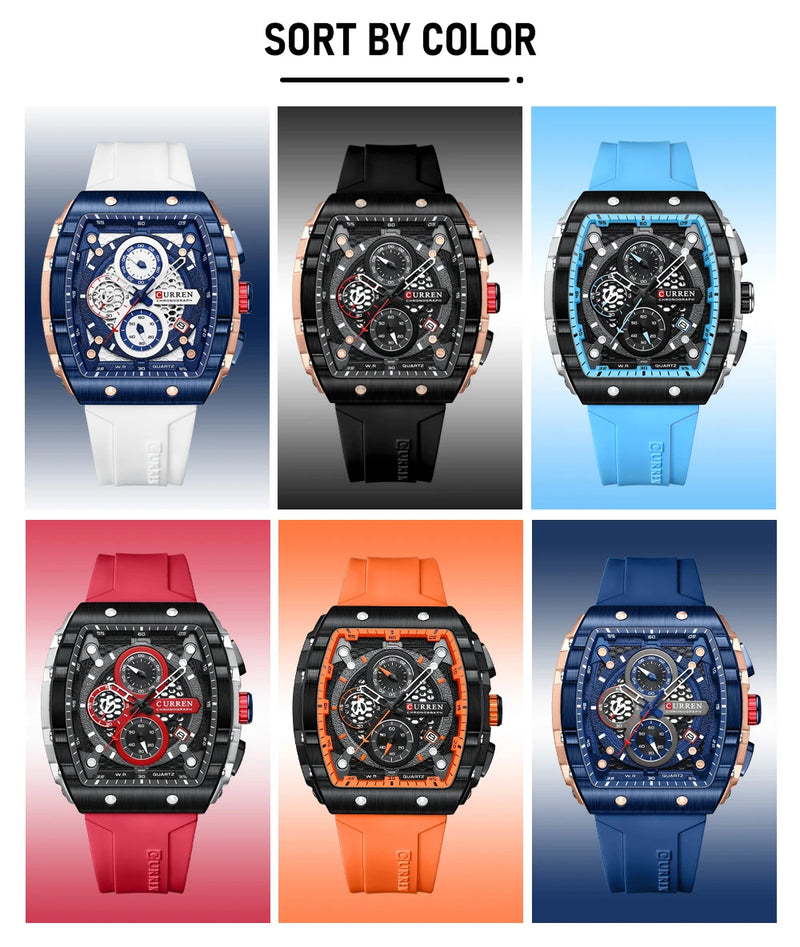 Stainless Steel Silicone Unique Square Quartz Watch for men