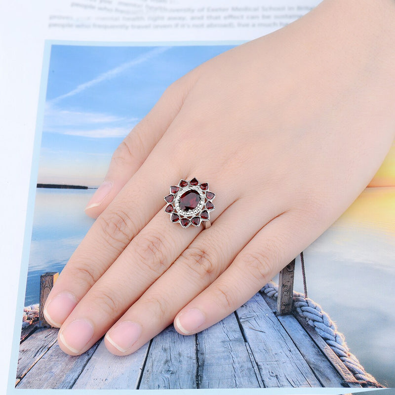 Solid Silver 3.50 Carat Red Garnet Ring for Women