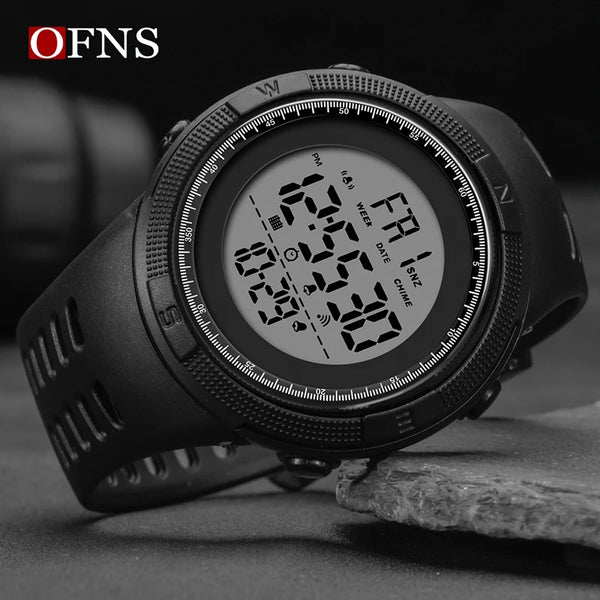 Stainless Steel Digital Sports Watch with Step Counting and Alarm for Men.