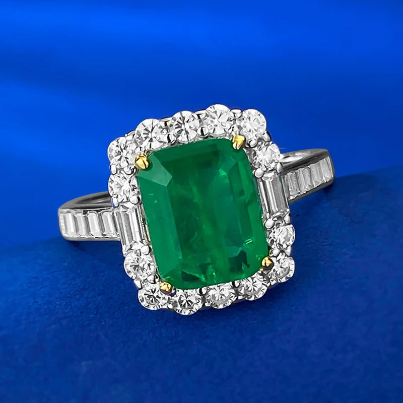 Sterling Silver Emerald Cut Engagement Ring Set for Women