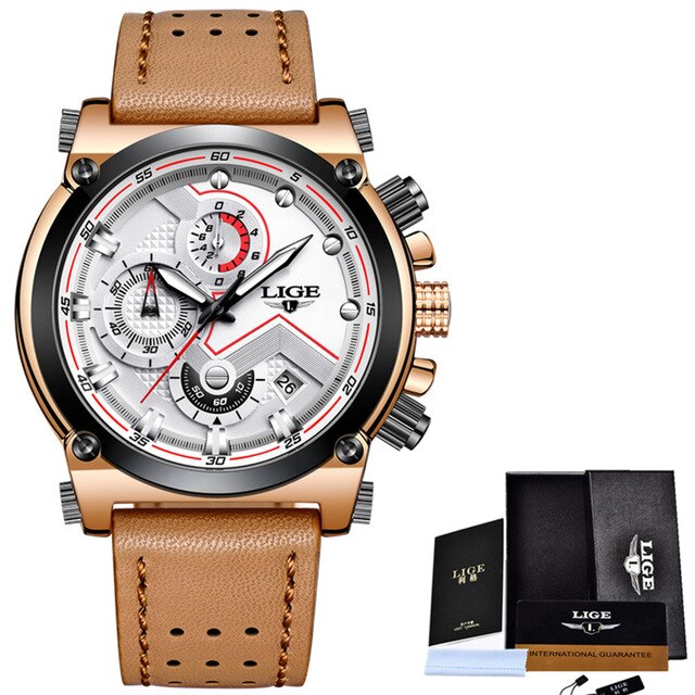 Stainless Steel Leather Waterproof Quartz Watch for Men