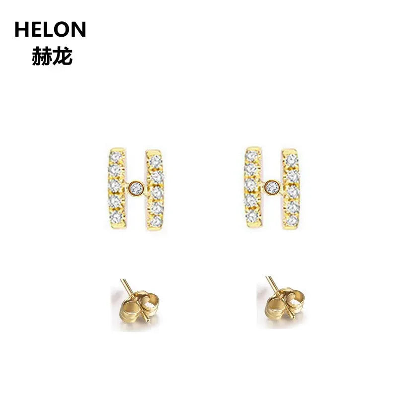 10k Yellow Gold Natural Diamond H Shape Stud Earrings for Women