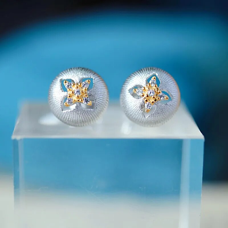 925 Sterling Silver Gold Plated Four Leaf Clover Earrings for Women