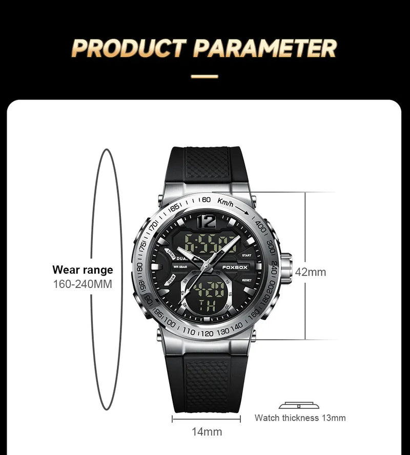 Men's Luxury Digital Analog Sport Watch with Dual Display, Original Quartz Movement, Waterproof.