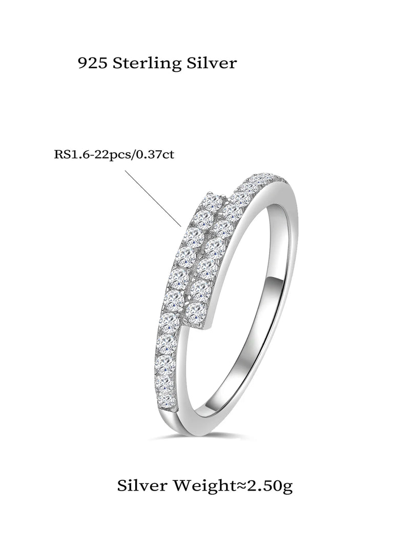 Sterling Silver Pave Moissanite Cross Over Stackable Ring for Women