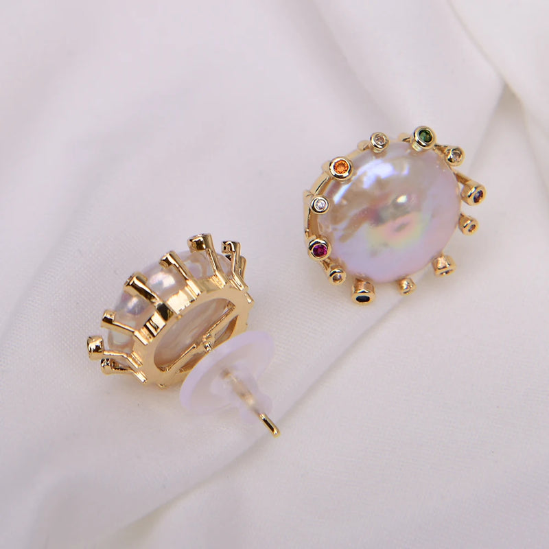 Sterling Silver Cultured White Keshi Pearl Stud Earrings for Women