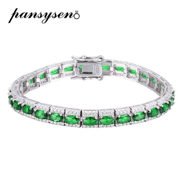 Sterling Silver Green Spinel High Carbon Diamonds Charm Bracelet for Women