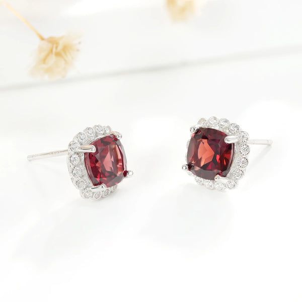 925 Sterling Silver Garnet CZ Square Drop Earrings for Women