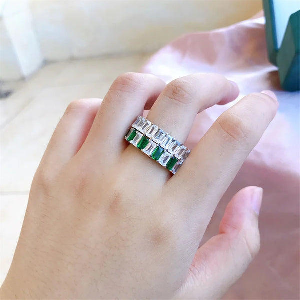 Sterling Silver Wedding & Engagement Ring with Emerald & Moissanite for Women